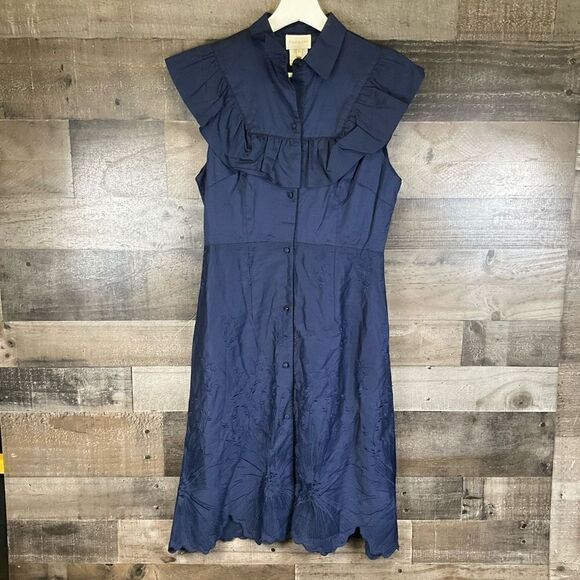 Foxiedox Women’s Size XS Button Up Dress Navy Blue Sleeveless Cotton NWT - Picture 1 of 8